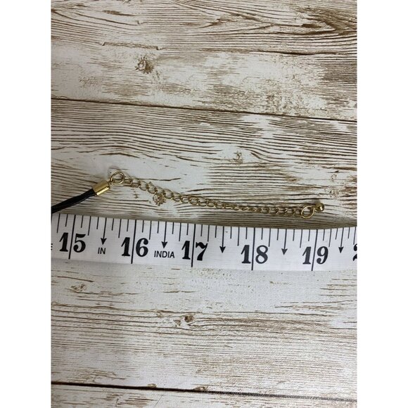 Lia Sophia Gold Tone Backed Shell Pendant Necklace on Adjustable 16” Black Cord - Picture 5 of 7